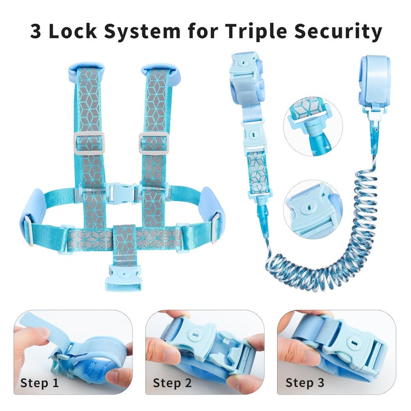 bearcouple Toddler Leash Harness Backpack 4-in-1, Anti Lost Wrist Link & Safety Strap for Kids Boys Girls, Reflective Adjustable Baby Walking Belt for Park Zoo Travel, Child Cute Reins (Blue) - Image 3
